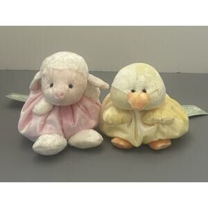 Vintage Russ Chubbies Lamb Sheep and Yellow Chick 4" Bean Bag Plush Lot of 2